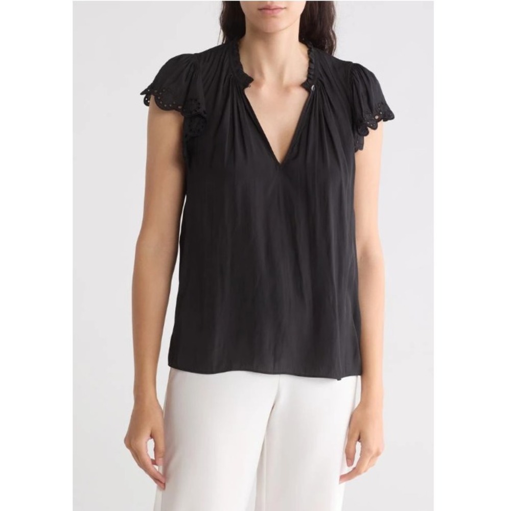 Ramy Brook Women‎ Top XS Hermine Ruffle Trim Lace Eyelet Delicate